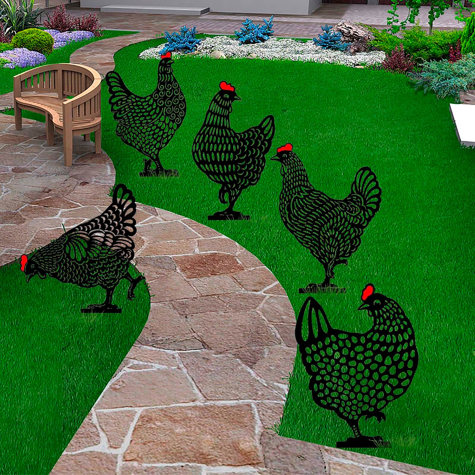 Metal Chicken Art Crafts Garden Ornaments Outdoor Garden Backyard Lawn Stakes Hen Garden Yard Crafts Decoration #G