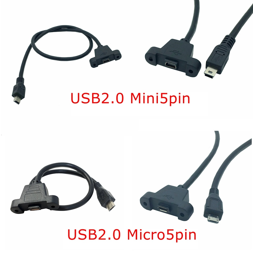 Micro/Mini USB 5 Pin female socket panel mount to Micro/Mini 5P male plug Cable adapter 30cm 50cm