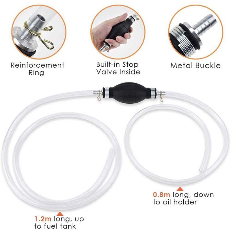 Siphon de pompe de transfert de carburant, adapté au réservoir de poissons d'eau liquide à essence, avec 2 tuyaux en PVC durables, portables et largement utilisés