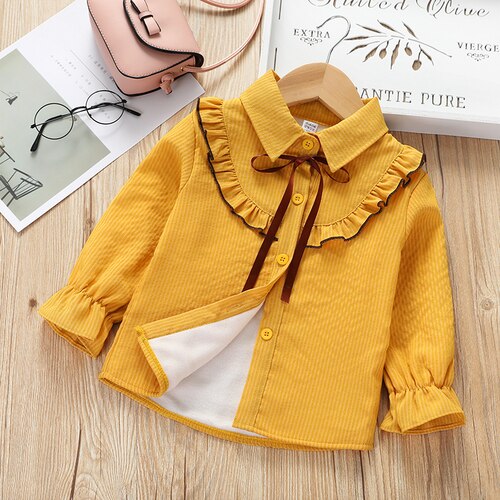 Chemises pour bébés filles | Chemises à rayures, épais et chaudes, en coton velours côtelé, en velours Plus, pour l'hiver, chemises pour enfants en bas âge: YELLOW / 4T