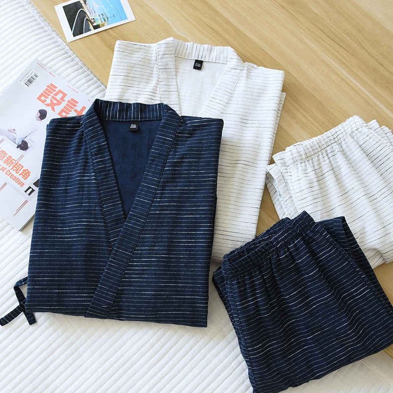 Kimono japonais deux pièces pour hommes, peignoir coton, pyjama Long deux pièces, Service à domicile, ensemble Robe, printemps et été 100%