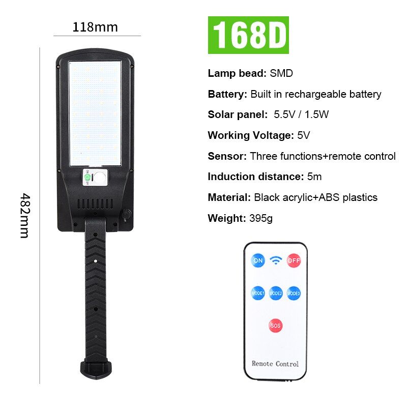 COB LED lampadaires solaires extérieur étanche IP65 lumière de jardin solaire PIR capteur de mouvement télécommande lampe solaire applique murale: JX168D