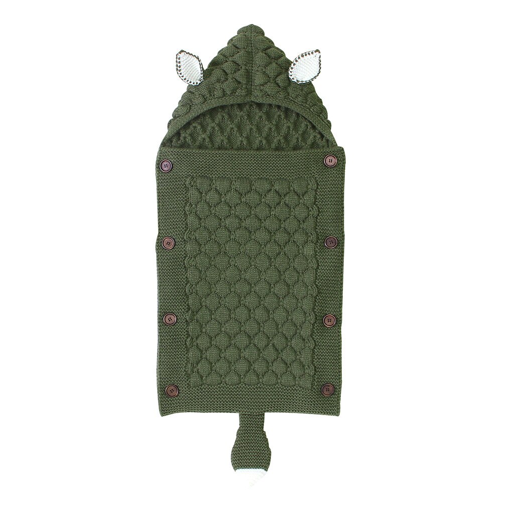 Kniting Receiving Blankets for Newborn Baby Cartoon Rabbit Ear Infant Baby Button Knitted Winter Sleeping Blanket: C