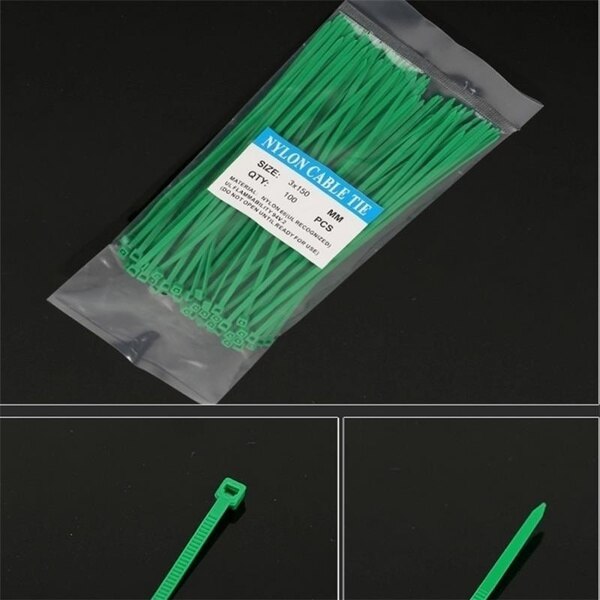 100pcs/bag Self-locking Cable Tie 3 x150 mm Nylon Cable Ties Plastic Cable Ties Acid Corrosion Resistant Insulated Cable Ties: Green