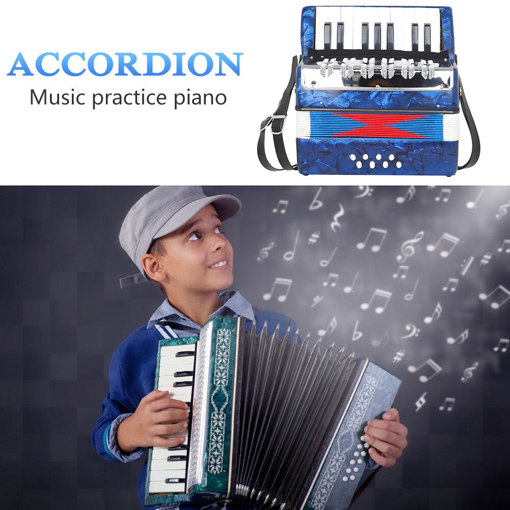 Mini Small 17-Key 8 Bass Accordion with Shoulder Strap Educational Musical Instrument for Beginner