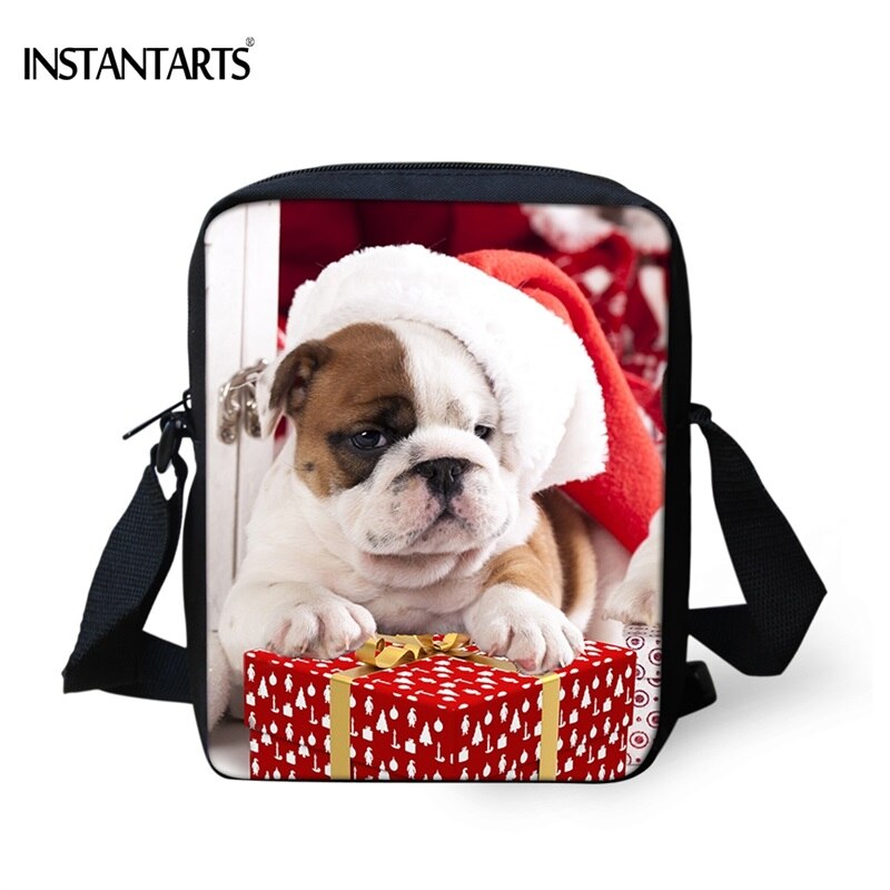Instantarts engraçado 3d chapéu vermelho pet pug cão impresso crossbody saco para meninas meninos chirstmas presente mini bolsas de viagem sacos do mensageiro: CC1904E