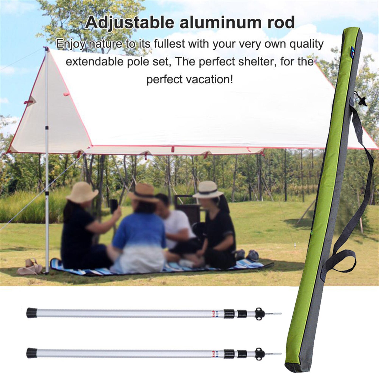 2pcs Outdoor Camp Column Tent Canopy Pole 2.8m Aluminum Alloy Telescopic Aluminum Tube Adjustable And Bold Support Column