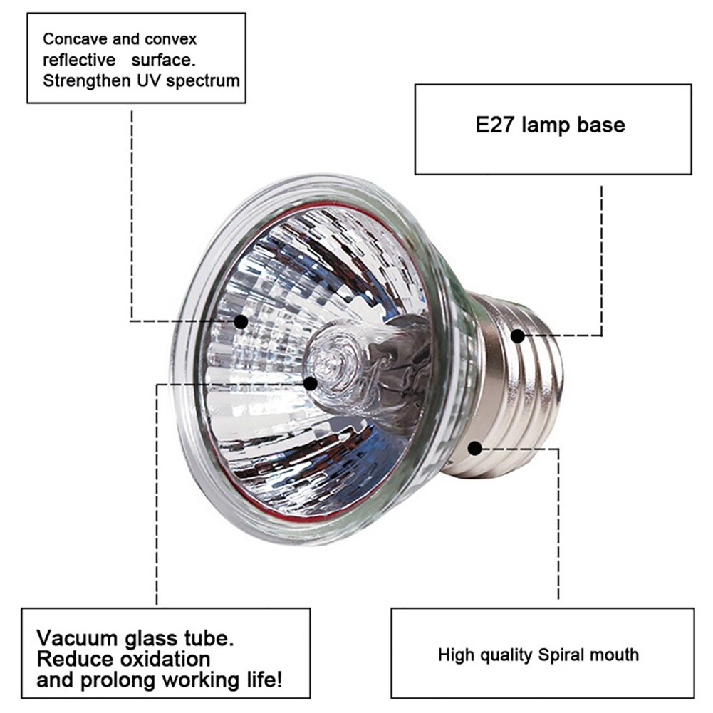 Lámpara de calefacción de calor para reptiles y mascotas, E27, UVA + UVB, 25/50/75W, 110V