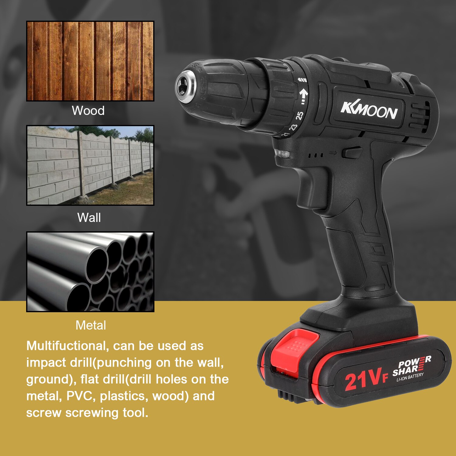 21VF Electric Drill Electric Screwdriver Mini Screwdriver Rotation Ways Speeds Torques Adjustable with Two Batteries Power Tools