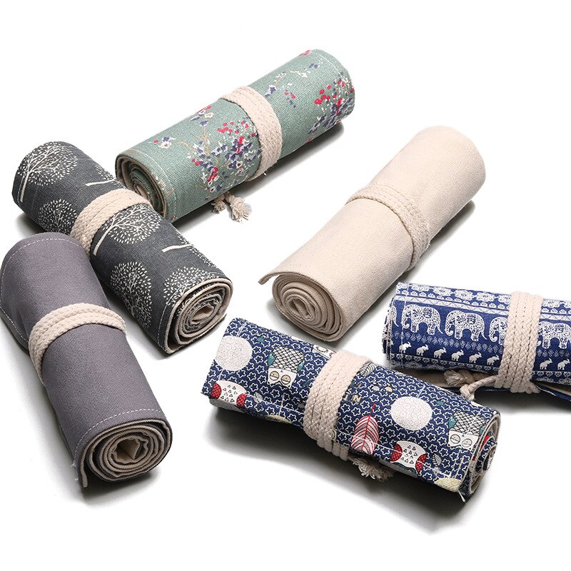 72 Gaten Schoolbenodigdheden Roll-Up Potlood Zakken Voor Kleur Potlood Pennen Tas Potlood Pouch Canvas Handgemaakte Bloemenprint kawaii Bgas