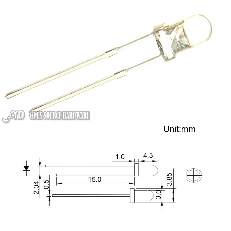 thumbnail image 2 of CircuitsGarage 50x 3mm Yellow LED – Ultra Bright Water Clear, 570nm, 12mA, Through-Hole 2 of 4