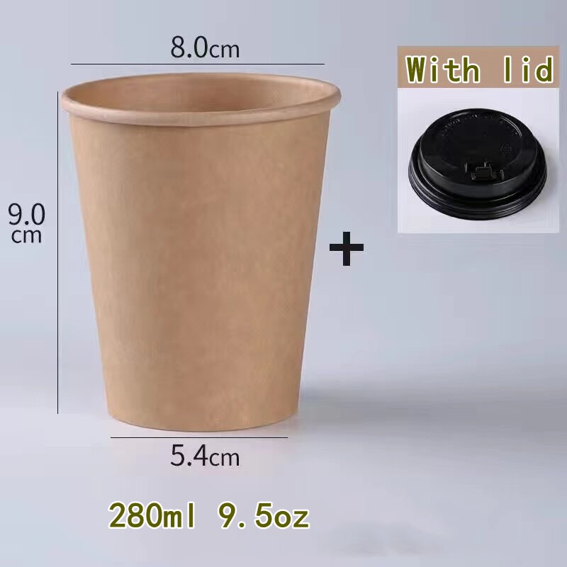 Disposable Paper Cups 8oz/9.5oz Kraft Paper Cups Coffee Milk Cup Paper Cup For Drinking Party Supplies milk tea cup: 280ml With lid A / 300pcs