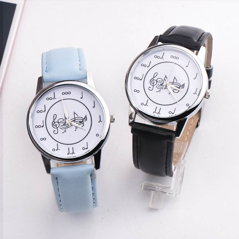 OKTIME Women PU Leather Strap Wrist Watch Musical Note Round Dial Casual Analog Quartz Watches TT@88