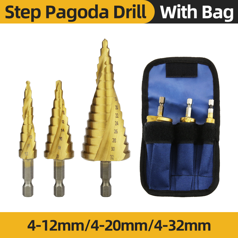 HSS Titanium Step Drill Bit High Speed Stepped Drill Set Saw Drill Tools Conical Stage Drill For Metal Wood 4-12 4-20 4-32mm: PURPLE
