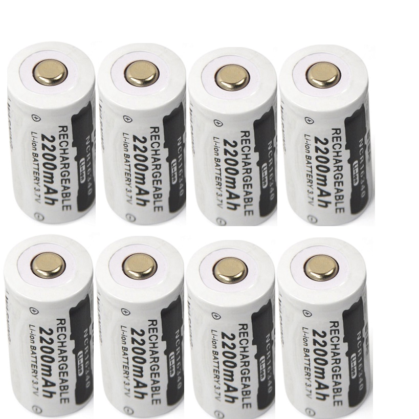 8pcs 3.7v 2200mAh CR123A rechargeable lithium battery 16340 battery