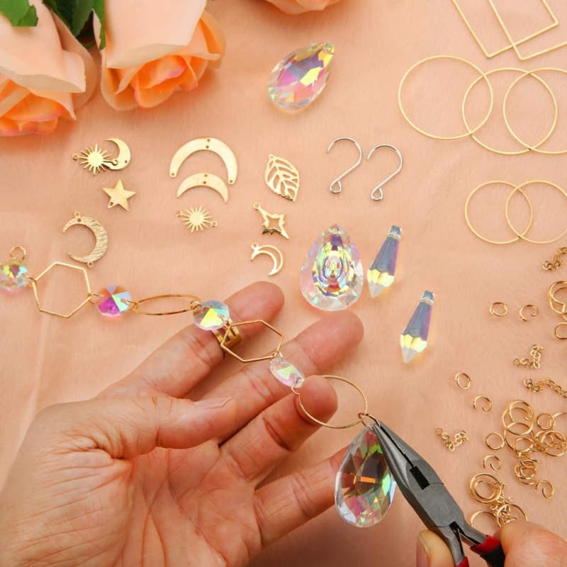 200Pcs DIY Sun Catchers Making Set Craft DIY Suncatchers Making Set for Adult Kids Crystal Suncatchers Set with Hooks