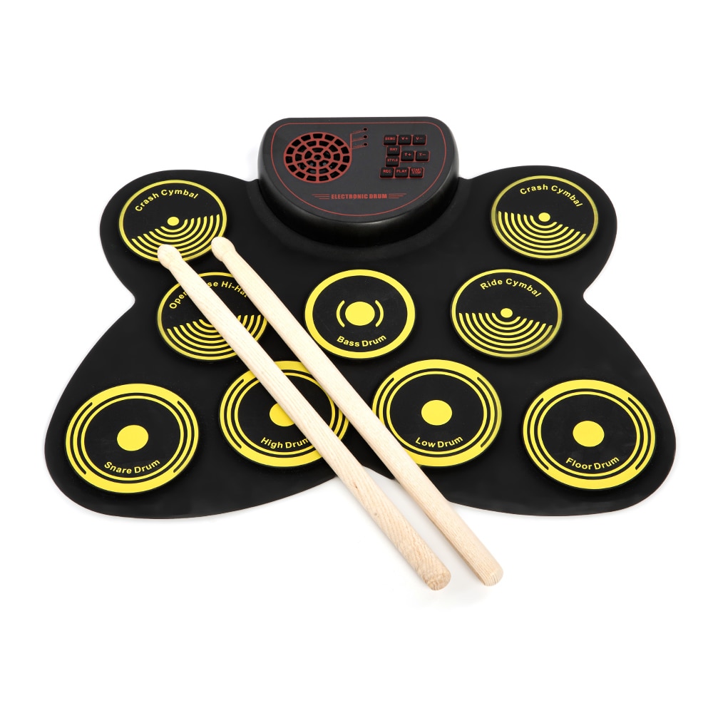 Portable Electronic Drum Set USB Roll Up Drum Pad Kit Built-in Speaker with Drumsticks Foot Pedal Digital Percussion Instruments