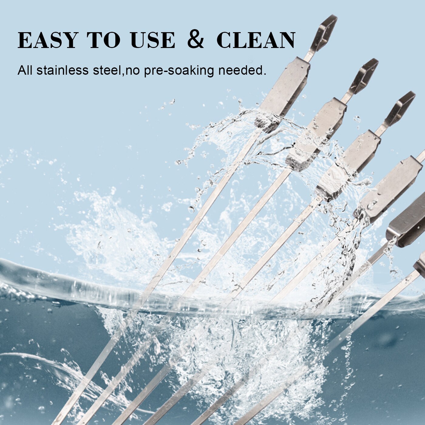 Brochetas reutilizables de acero inoxidable para barbacoa, pinchos para barbacoa, Kebab, palo de acero para acampar, utensilios de cocina, accesorios para carne, herramienta de 6 piezas