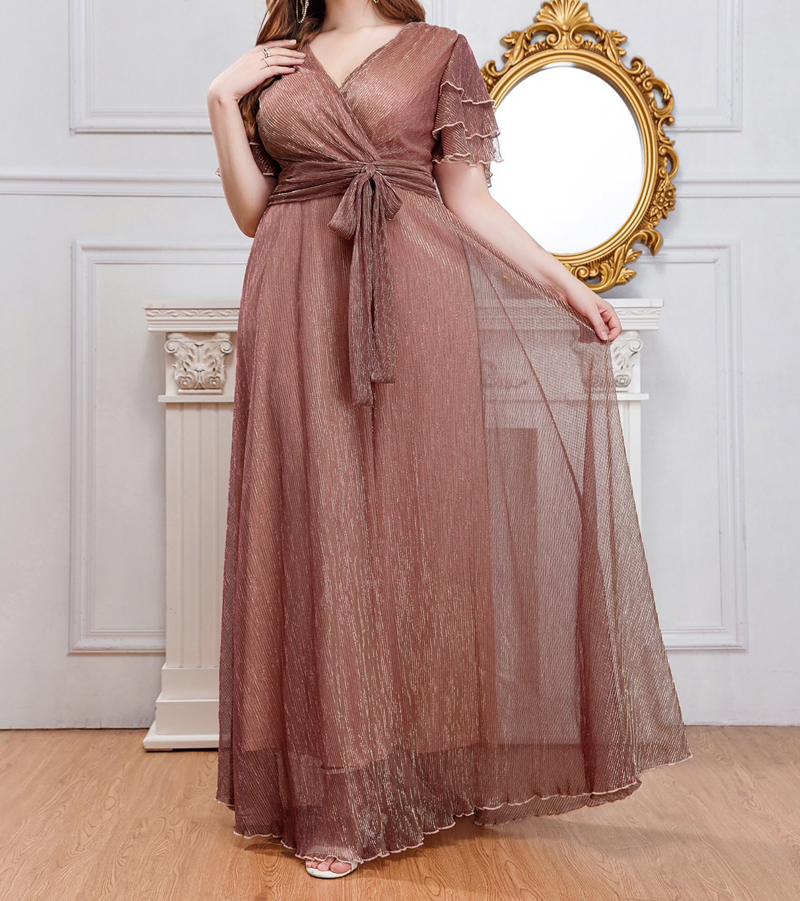 Beeindruckend! Plus Größe Chiffon-Kleid mit V-Ausschnitt Geheimnis – Elegantes langes Kleid für kurvige Frauen! Abnehmen und atemberaubend!