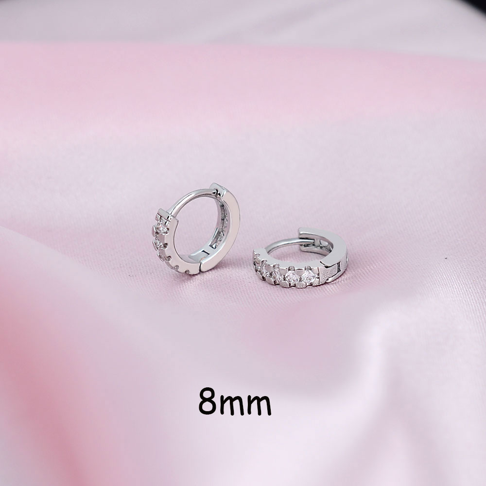 Classic Eenvoudige Kleine Regenboog Zirconia Stud Huggies Oorringen Voor Vrouwen Mannen Dikke Ronde Cirkel Earring Piercing: silver-white-8mm
