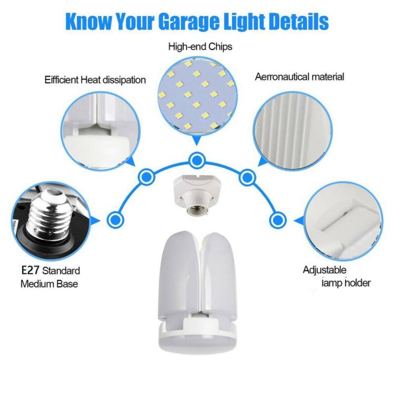 Folding LED Lamp 60W E27 Garage Work Lights Household Practical Durable Energy Saving Home Lamp для дома。。