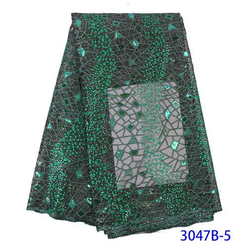 Green African Lace Fabrics Organza Lace Nigerian Tulle Lace Fabric French Net with Sequins KS3047B: Picture 5
