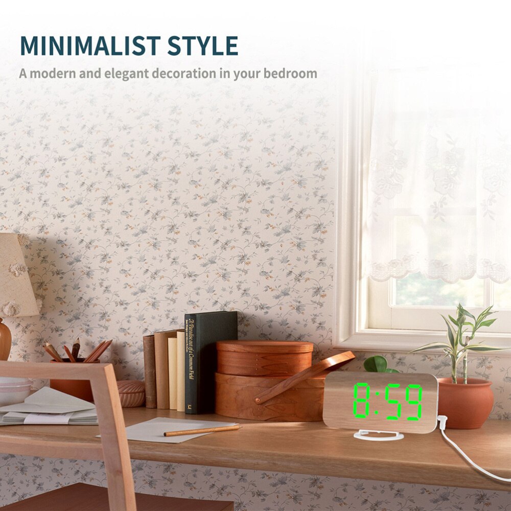 Digital Alarm Clock with Dual USB Charging Ports Large Easy-Read Mirror Surface LED Display Snooze Dimmer Function (Green)