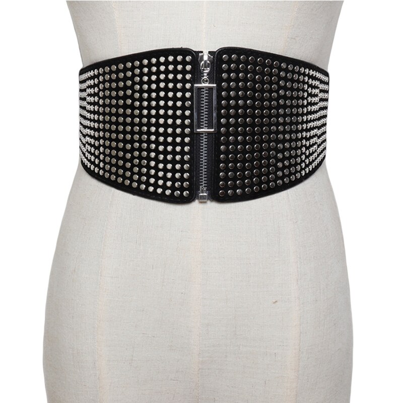 Wide Elastic Studded Belt Female Waist Goth Plus Size Stretch Cummerbunds Ladies Long Belts For Women Corset Waistband: 70cm