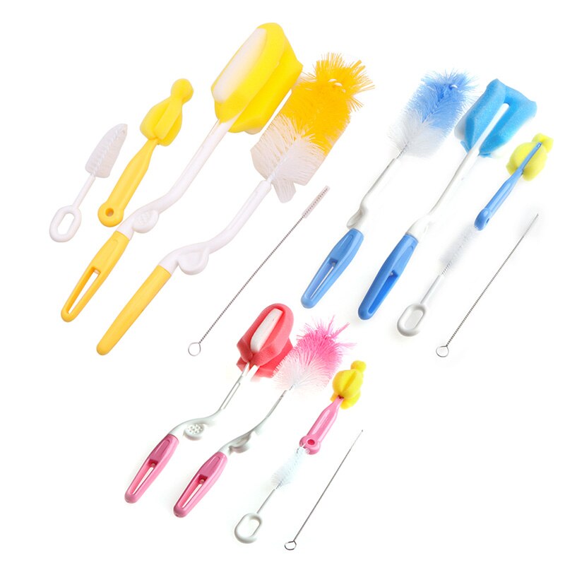 5Pcs Baby Milk Feeding Bottle Brush Handly Portable Nylon and Sponge Tube Cleaner