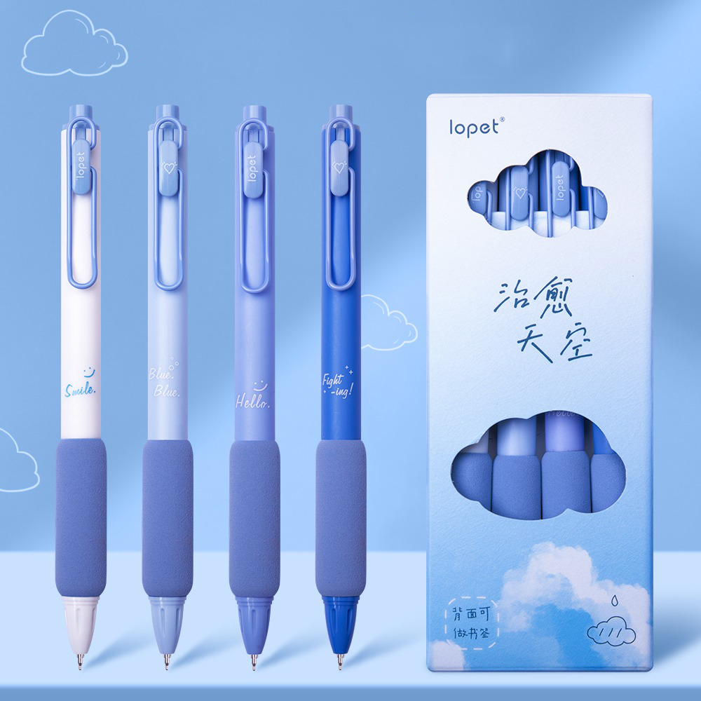 Lopet Cute gel pens sets 4pcs 0.5mm Black Ink Writing Pen Soft Grip Press Kawaii Stationery Quick Dry Homework School Gadgets: Blue