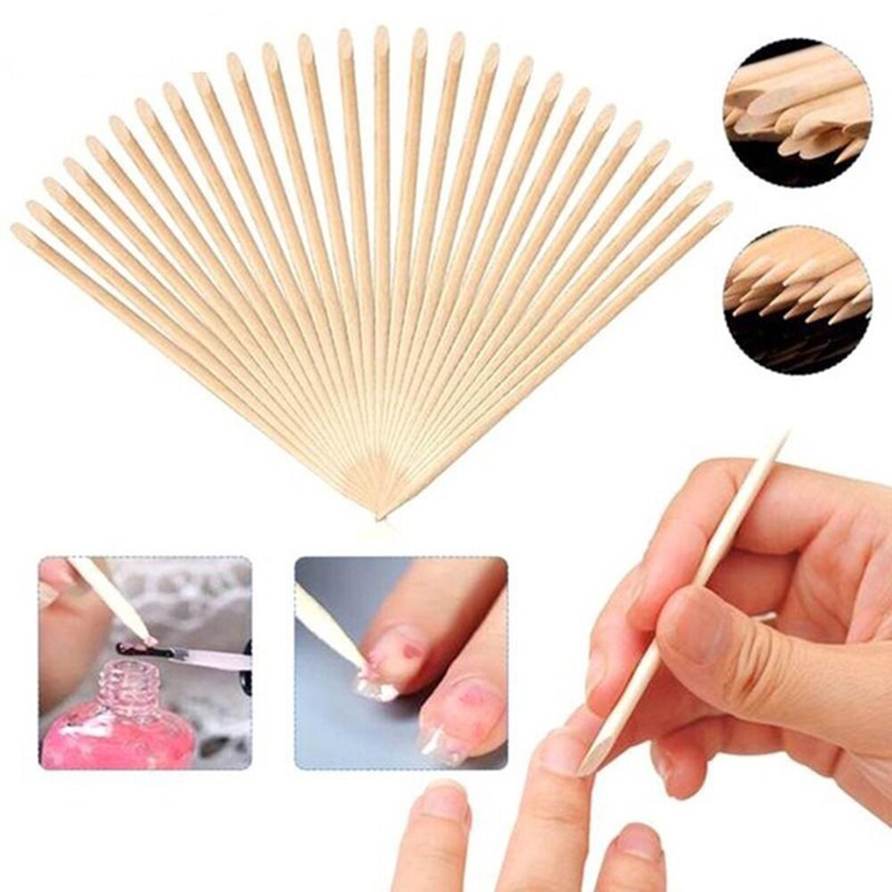 50 stk nail art orange træpinde neglebånd pusher remover død hud pusher rensepind manicure værktøj