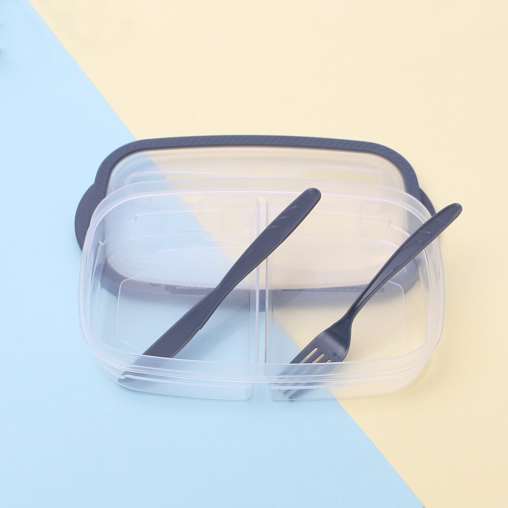 Plastic Bento Box Maaltijd Voedsel Opslag Prep Lunchbox 2 Compartiment Herbruikbare Microwavable Containers Home Met messen Vork Volwassenen