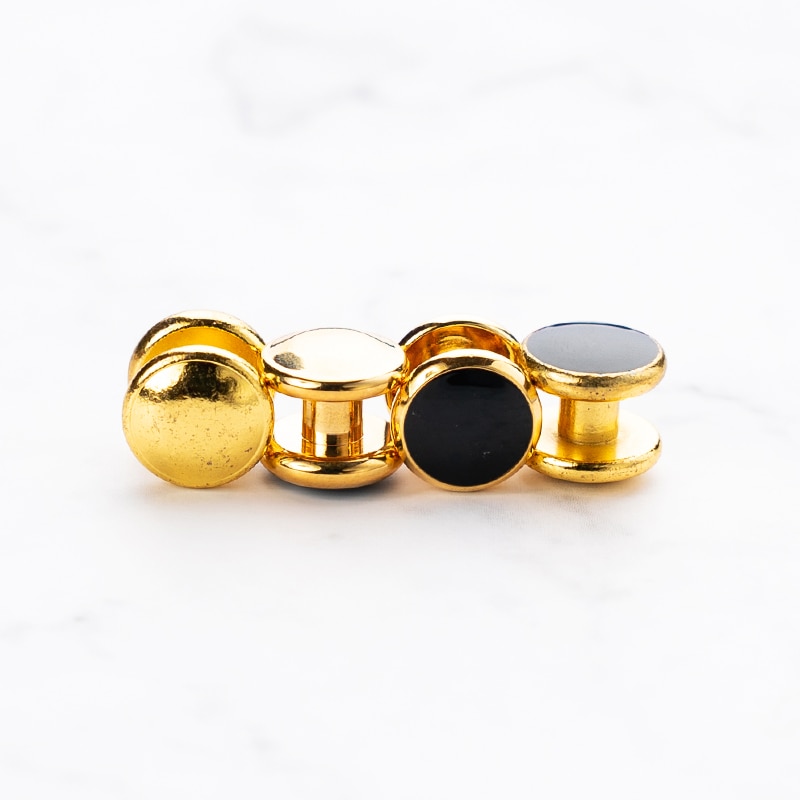 Luxury Gold Tuxedo Cufflinks and Studs Set Black Enamel Round Cuff Button Set For Mens Suit French Shirt Business