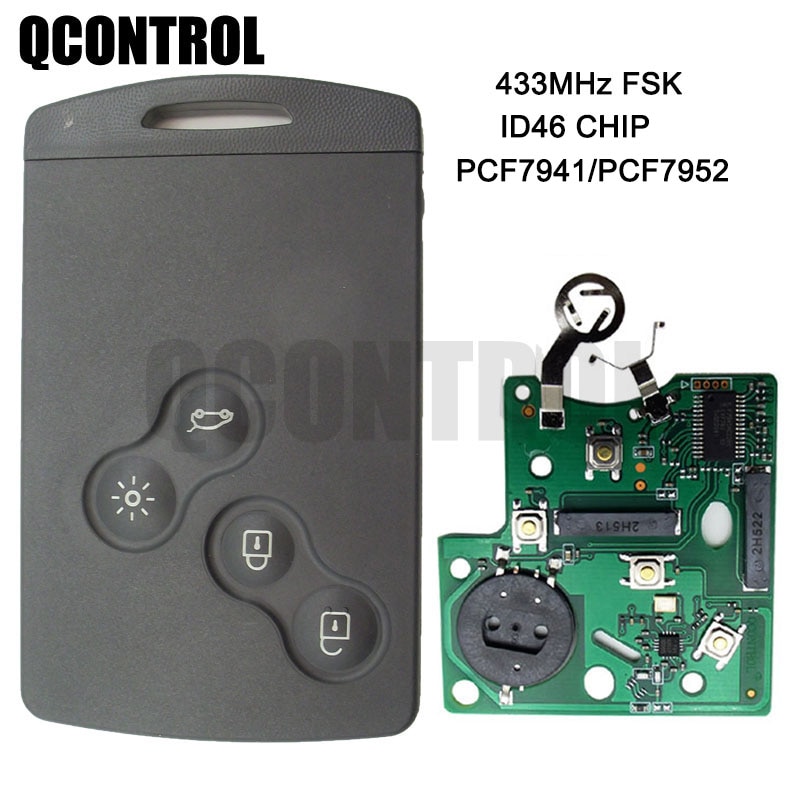 Qcontrol 4 Buttons Remote Key Smart Card Car Key Fob 433MHZ PCF7941 or PCF7952 Chip For Renault Megane Scenic Laguna Koleos Clio
