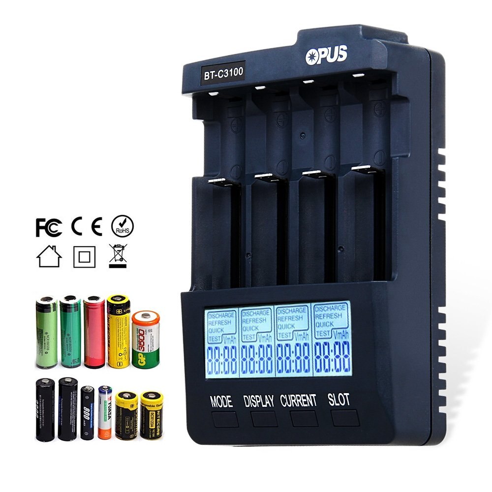 Opus BT-C3100 V2.2 4 Slots Standaard Batterij Oplader Intelligente Lader Voor Ni-Mh Nicd Aa Aaa 10440 18650 Oplaadbare Batterijen