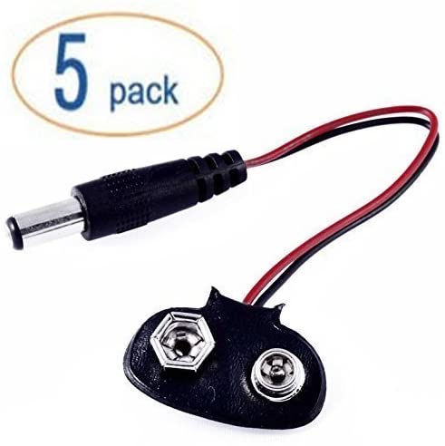 5pack 9v Battery Clip with 2.1mm X 5.5mm Male DC Plug for Arduino