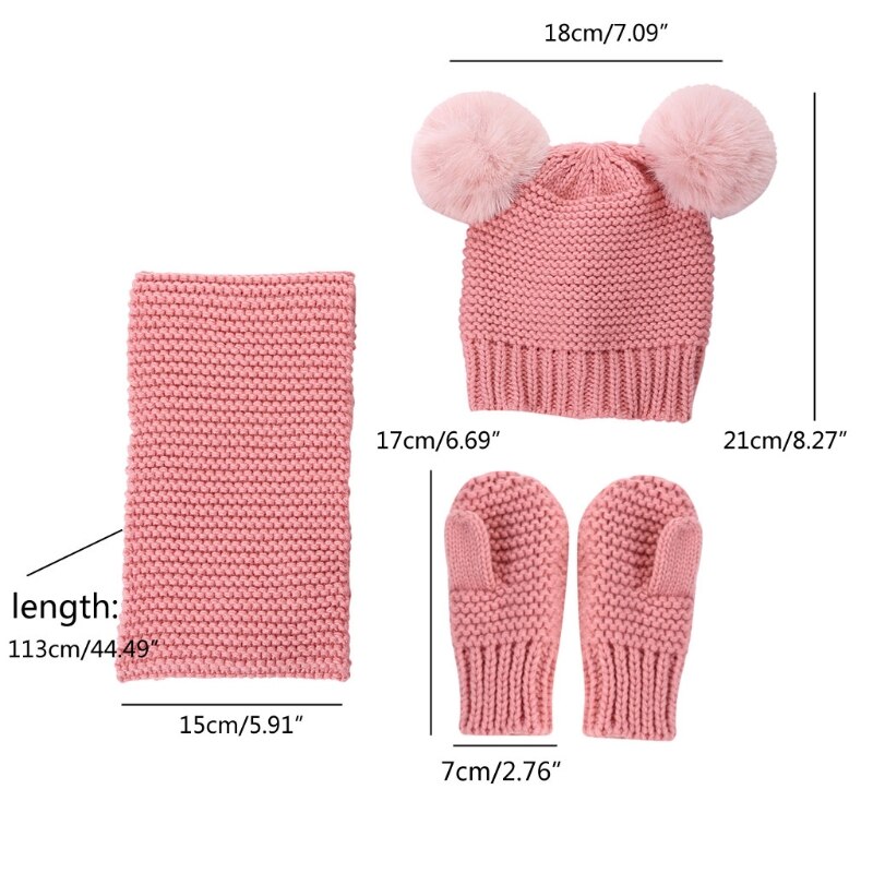 Baby børn vinter hat tørklæde og handsker 3 stk / sæt piger strikket varm beanie cap med halstørklæde cirkel loop tørklæde hæklet hat