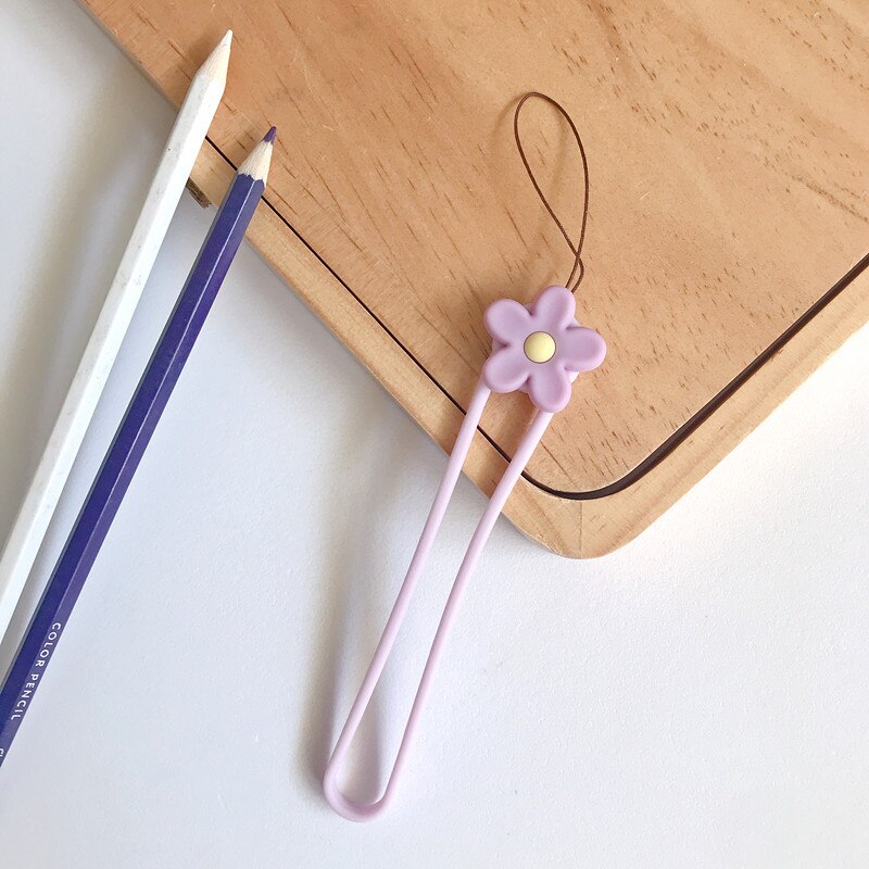 Cute Flower Mobile Phone Straps Rope Cartoon Strap Neck Lanyards Hand Strap For Phone Case Long Rope Lariat For Name Card Chain: Purple ( Short )