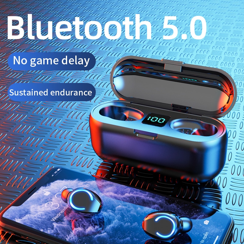 Ecouteurs mini TWS Bluetooth 5.0, oreillettes sans fil, casque audio avec microphone 9D, hifi stéréo pour le sport, étanches, Ultrabook