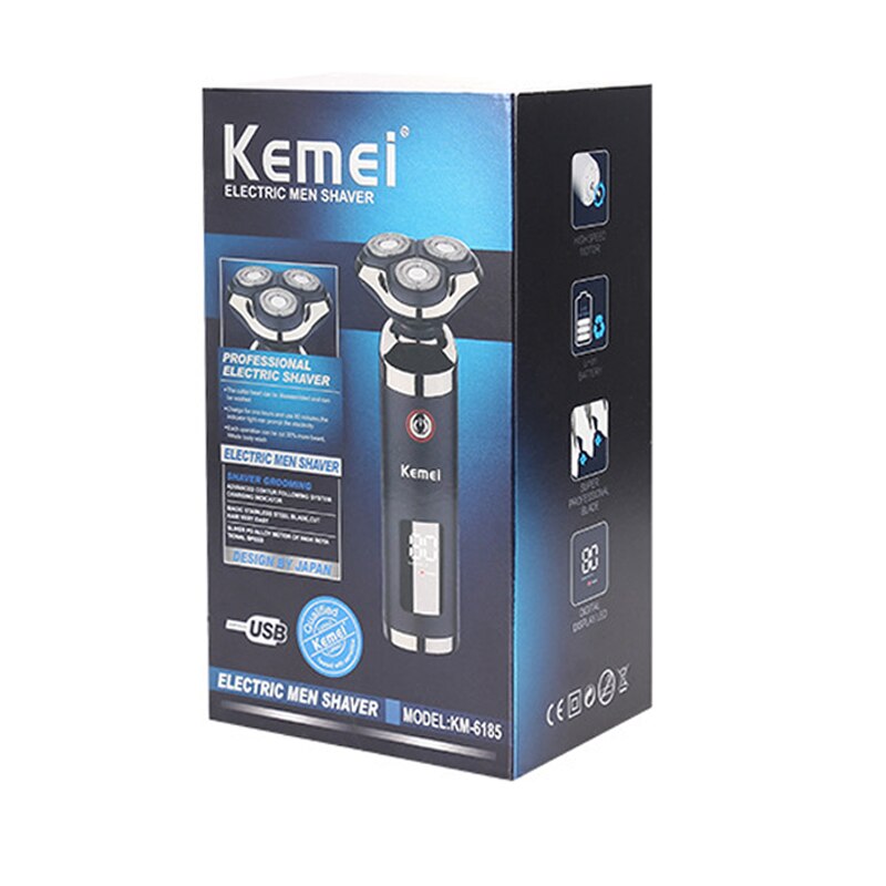 Kemei Men Razor 3 Blades Electric Shaver LCD Beard Trimmer Clipper Waterproof Cutter Shaving Machine: with box / AU Plug
