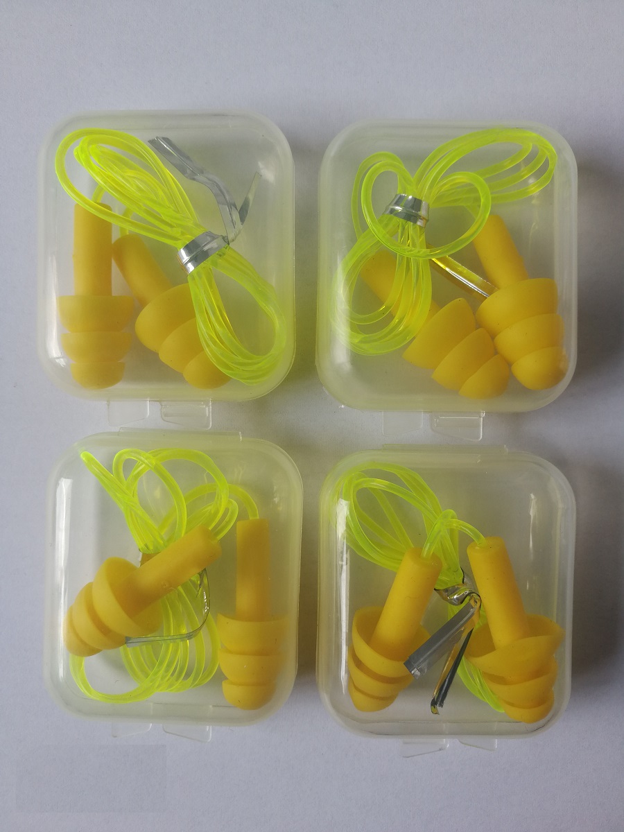 4pieces box-packed comfort earplugs noise reduction silicone Soft Ear Plugs PVC rope Earplugs Protective for Swimming for sleep