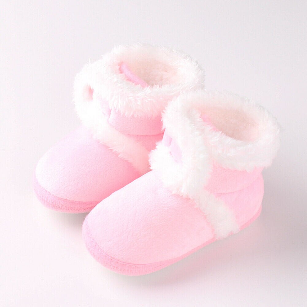 -né bébé fille enfant en bas âge doux fourrure bottes bout rond semelle souple berceau neige chaussures chaussons Prewalker 0-18M: Rose / 7-12 mois