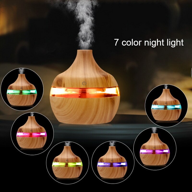 Electric Humidifier Essential Aroma Oil Diffuser Ultrasonic Wood Grain Air Humidifier USB Mini Mist Maker for Office LED Light