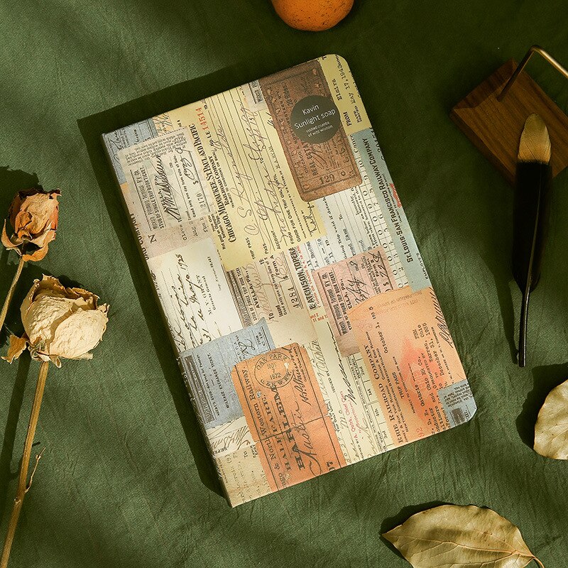 A5 European Retro Style Color Page Diary Personality Illustration Kraft paper Notebook Old Stamp Style Notebook: Auburn