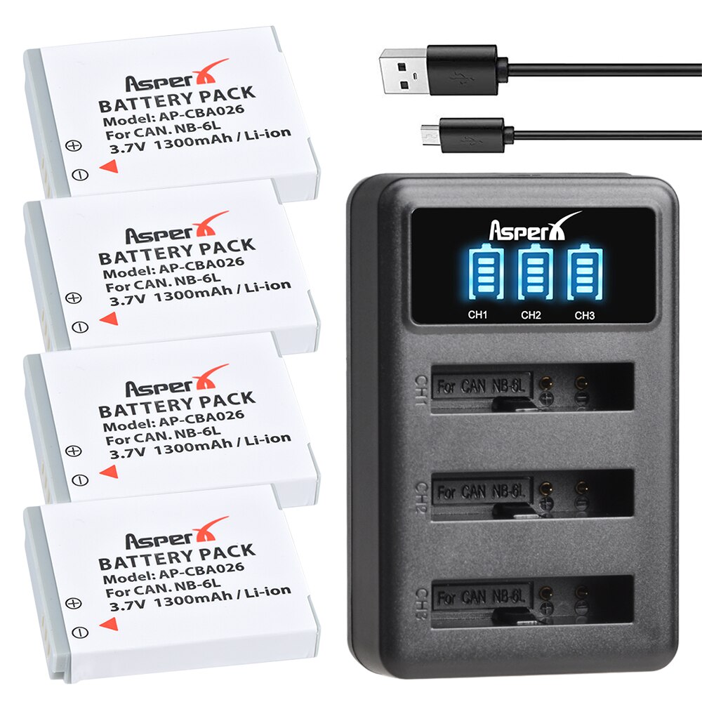 Batterie NB-6L NB 6L NB-6LH 6LH 6 LH, avec chargeur double USB pour Canon IXUS 310 SX240 SX275 SX280 SX510 SX500 HS SX500HS, 4 pièces: 4 Battery 1 Charger