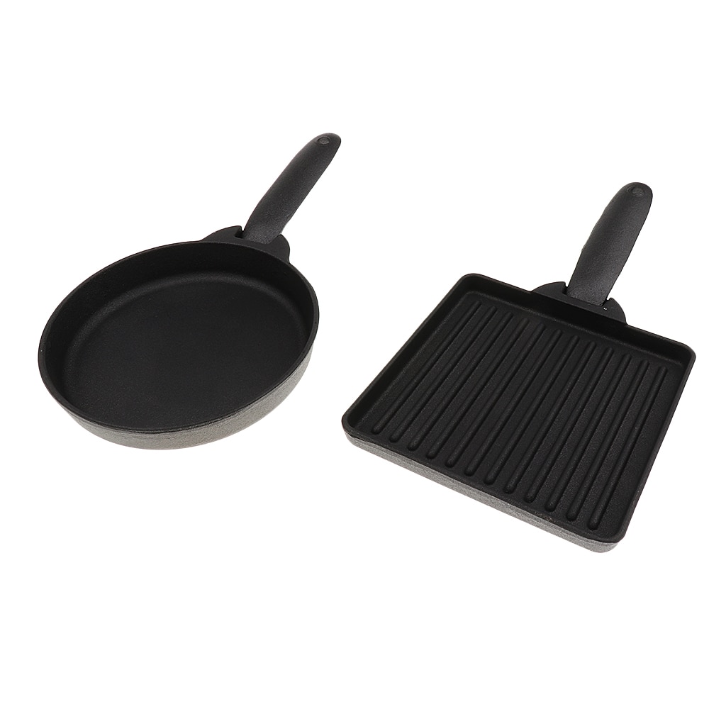 2pcs Square & Round Cast Iron Steak Skillet/ Fry Pan + Bag Camping Outdoor