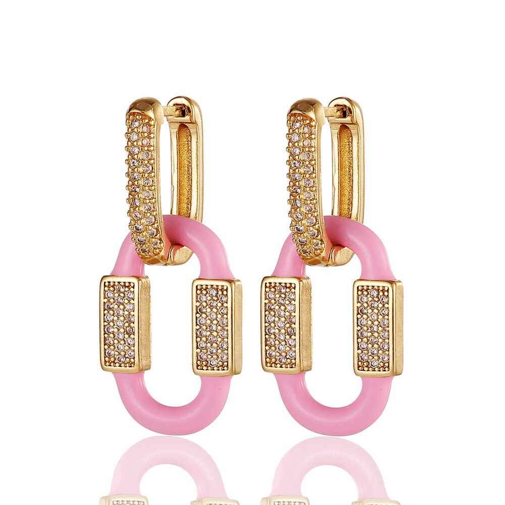 Y2K-pendientes de aro esmaltados para mujer, aretes de gota geométricos, joyería de la amistad, , 2022: Pink
