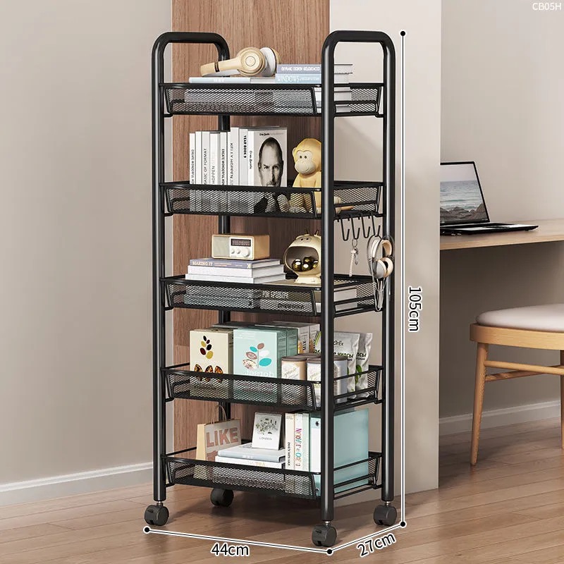 Hjemmevogn oppbevaringsstativ stue jernorganisator hylle flerlags baderomsoppbevaring multifunksjonell tralle med hjul: Gul