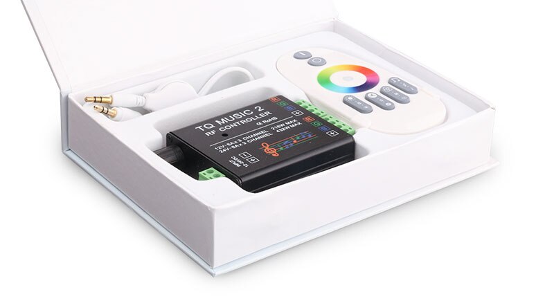 DC12V DC24V LED RGB strip light controller with music rhythm control function, 2.4G RF remote controller, with AUX input