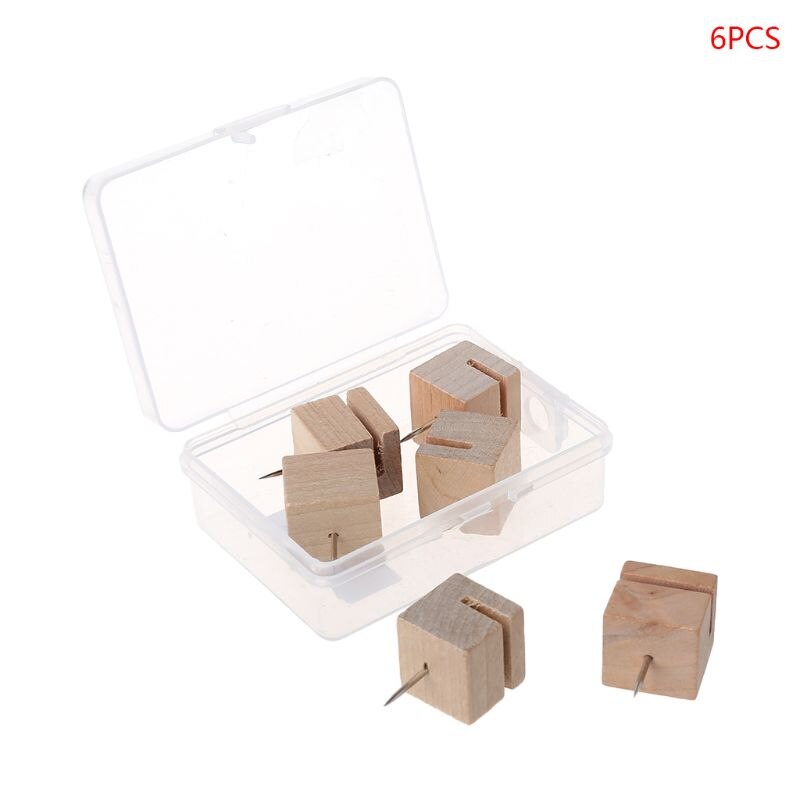 W3JD – punaises carrées en bois, 6 ou 12 pièces, pour tableau, dessin, Photo, goujon mural: 6 pcs